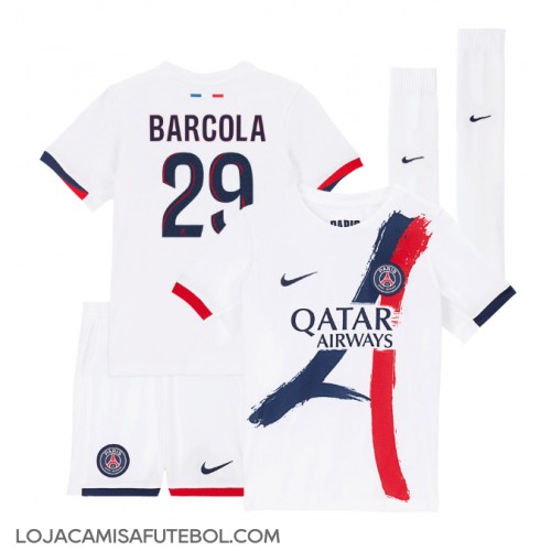 Camisa de Futebol Paris Saint-Germain Bradley Barcola #29 Equipamento Secundário Infantil 2024-25 Manga Curta (+ Calças curtas)